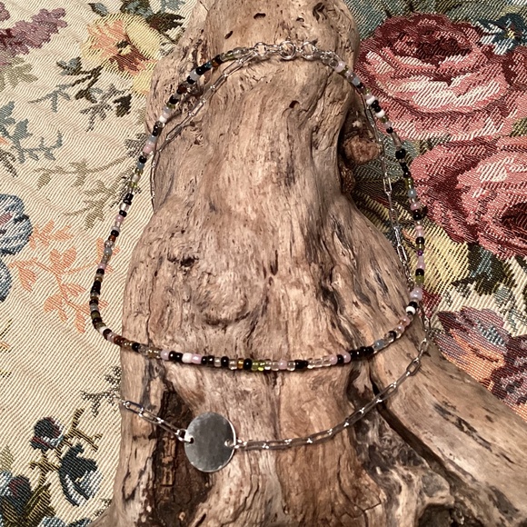 Beaded Silver Chain Disc Layering Necklace - Picture 3 of 4